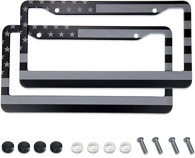 American Flag License Plate Frame - Airxwills Black Frame, 2 Packs Universal Aluminum for Front and Rear Car Tags.