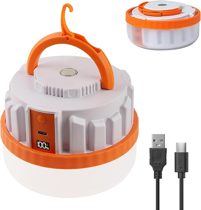 LED Camping Lantern,Scalable Foldable Camping Lamp with Digital Display Screen 5000 Lumens Rechargeable Emergency Light, 4500mAh Battery, White and Orange (Orange, 10W 4500mAh)