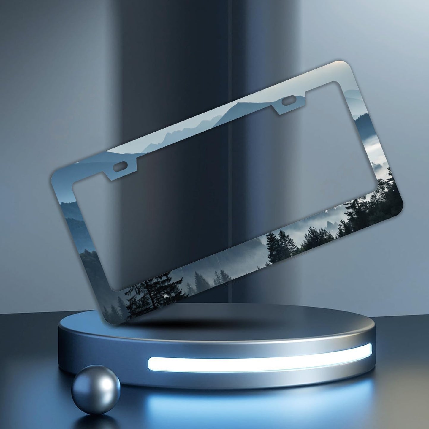 Mountains Forest License Plate Frames - 2 Pcs Set 2 Holes Stainless Steel Metal Novelty Auto Car Accessories Decoration License Plate Frame Cover Size 6.3" x 12.2" Fit US Vehicles for Women Men Gift