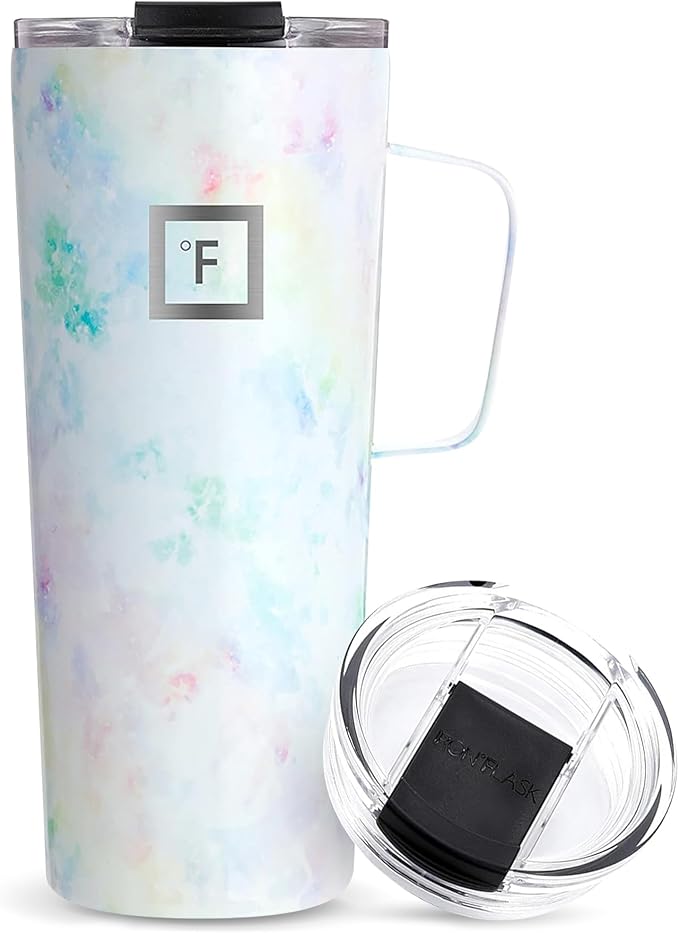 IRON °FLASK Grip Novelty Coffee Mug - Leak Proof, Vacuum Insulated Stainless Steel Bottle, Double Walled, Thermo Travel, Hot Cold, Water Metal Canteen - Pearl, 24 Oz - Classic Bottom