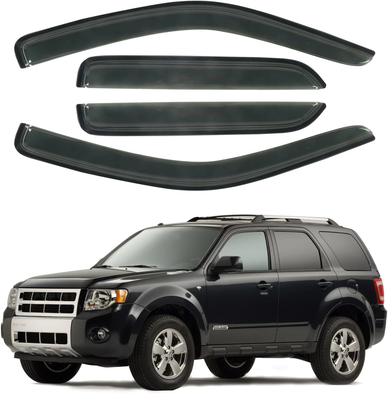 Window Visor Rain Guard Compatible with 2001-2012 Ford Escape, Fit for 2008-2011 Mazda Trubute, Fit for 2005-2011 Mercury Mariner, Tape-On Side Vent Window Deflector