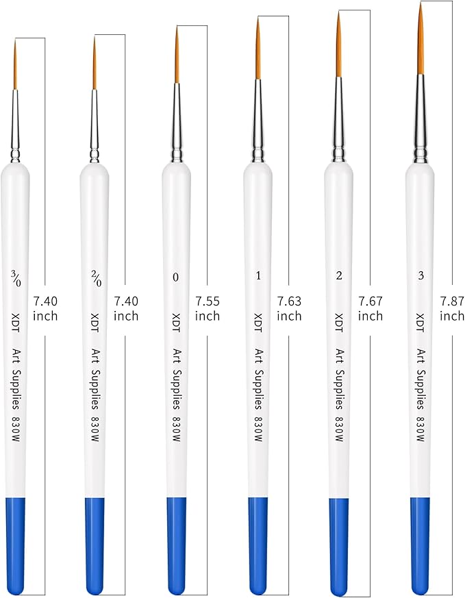 XDT Rigger Brushes,Watercolor & Liner Brushes Set with Slender Nylon Hair– Comfort Grip Detail Paint Brushes for Acrylic, Oil & Fine Art