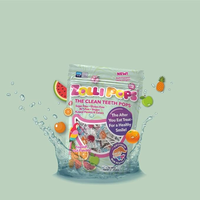 Zollipops The Clean Teeth Pops - Anti-Cavity Lollipops with Delicious Tropical Flavors, 3.1 Ounce for a Dental-Friendly and Tasty Experience