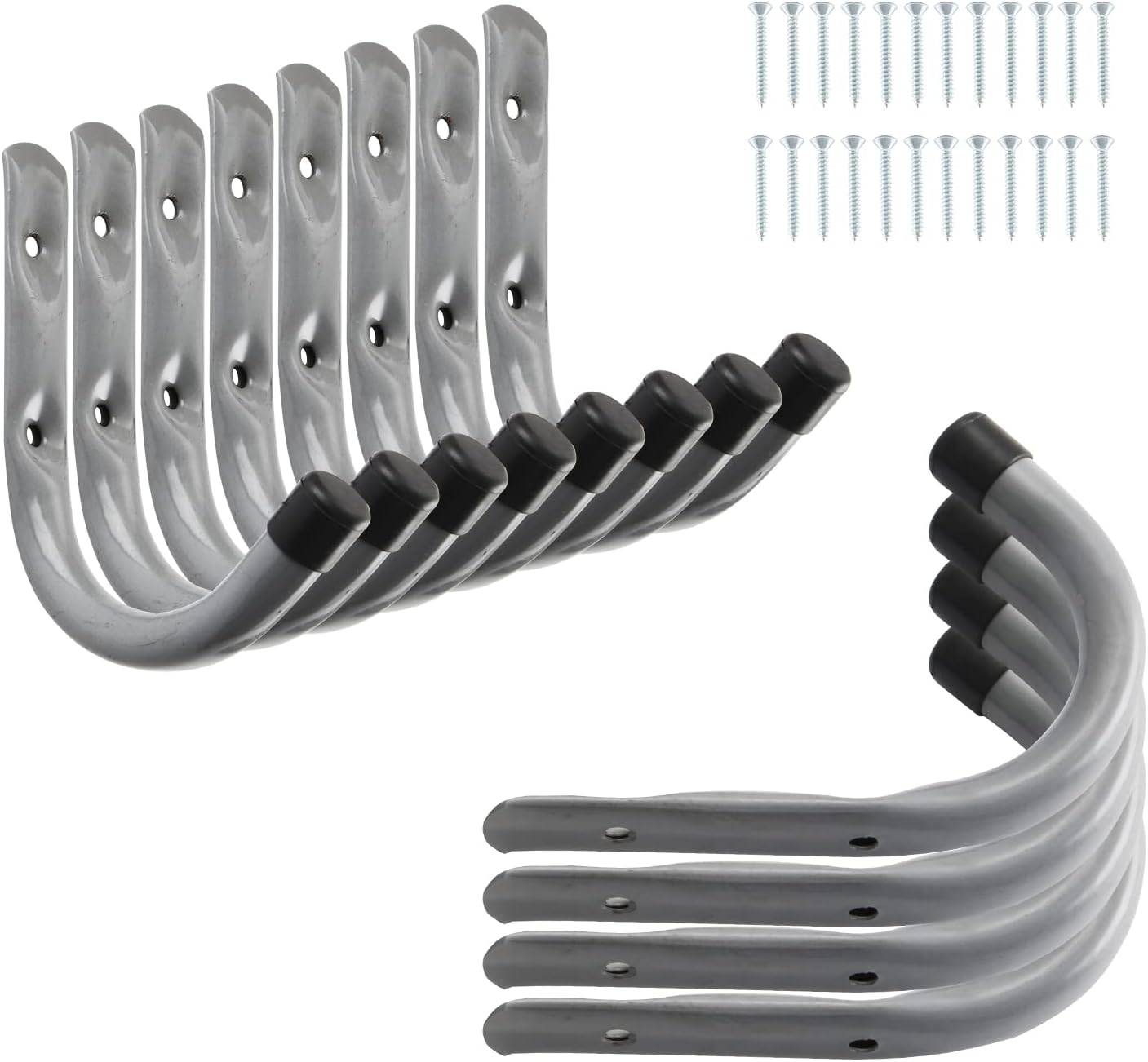 HOME MASTER HARDWARE 12 Pack 4-Inch Heavy Duty Garage Storage Wall Hooks, Steel J Utility Hooks for Hanging Ladders, Tools, Bikes, Grey