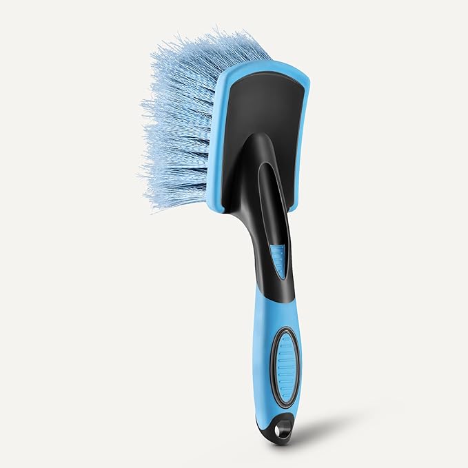 Amazon Basics Wheel Brush for Car Detailing, Safe for Cars, Trucks, RVs, Ergonomic Handle, Blue