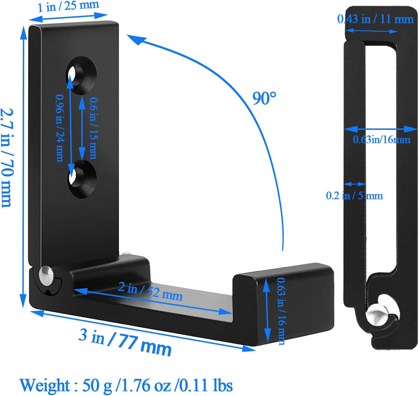 OHIYO Folding Coat Hooks 6pcs Foldable Hook Wall Mounted for Hanging Coat, Jacket, Towel Heavy Duty Wall Hooks Aluminum Alloy Fold up Hooks Headphones Holder Bearing Load 33lb (Black)