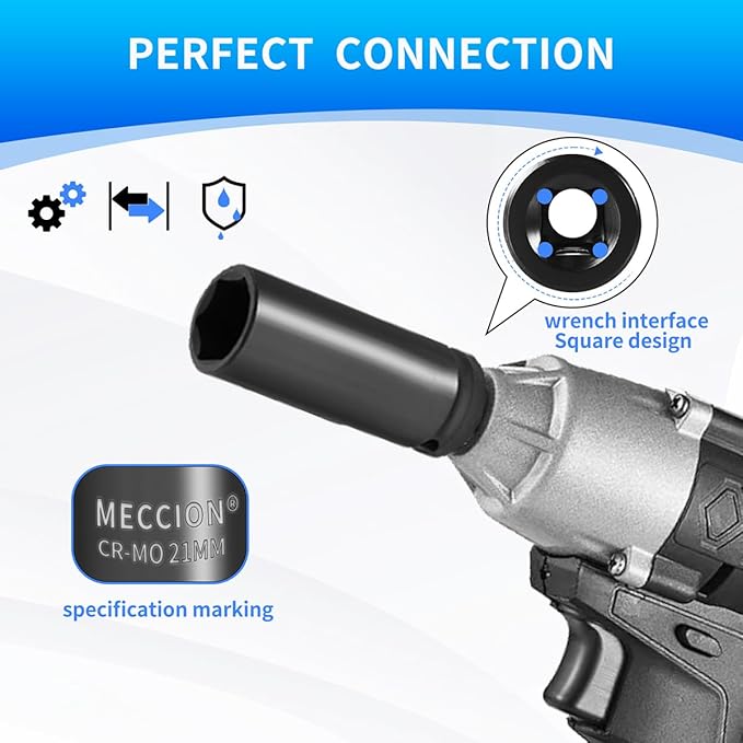 Meccion 1/2 Inch Drive Impact Socket 30mm Metric, 6 Point Cr-Mo Deep Impact Socket, 78mm Length