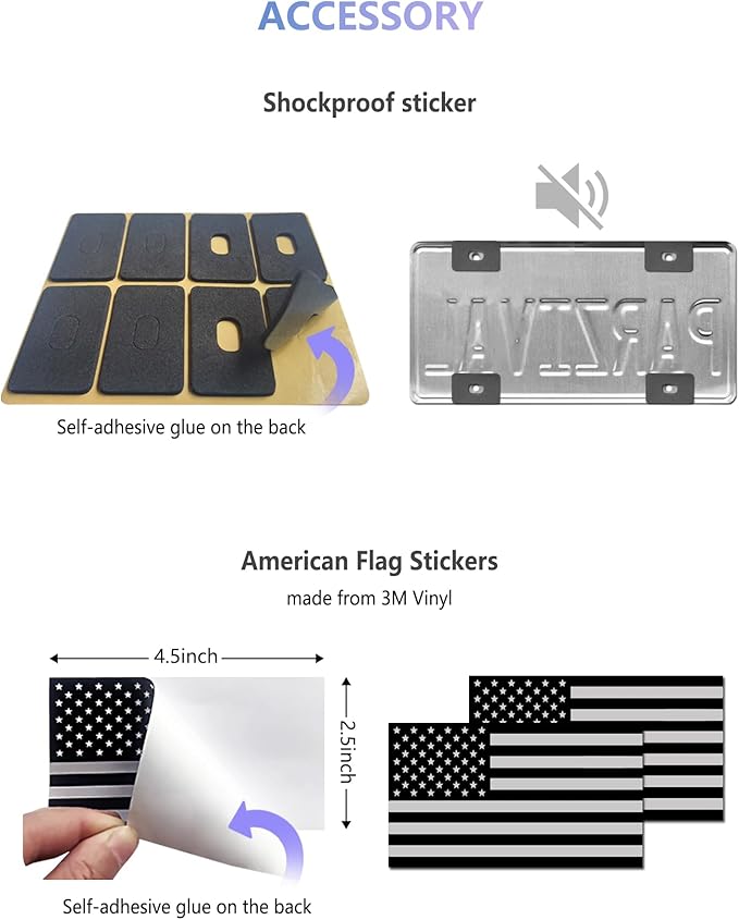 BGGTMO American Flag License Plate Frames- Black Stainless Steel Car Tag Holder Printed with USA Flag Pattern, 4 Hole 2 Pack with Screws Caps Decals for Front Rear