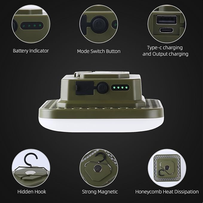 10800mAh Rechargeable Hanging Tent Light with Magnet, 30W 4000LM LED 4 Color Lighting Modes Camping Lantern, Portable IPX5 Waterproof LED Flashlight for Emergency & Gift