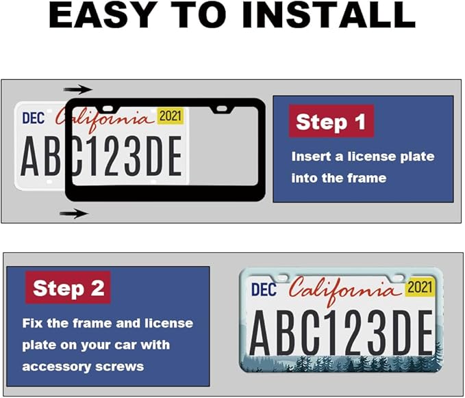 2pcs Blue Mountain Forest License Plate Frame for Women, Blue Mountain car Decorative tag Frames Girly, Natural License Plate Cover Holder for Vehicle with Double Sided car Keychain tag