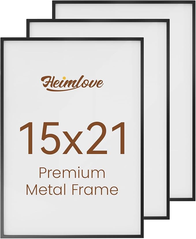 Heimlove 15x21 Metal Picture Frame,Black Aluminum Photo Frames-Real Tempered Glass,Wall Gallery Poster Puzzles Artwork frame Mounting Horizontally or Vertically Decor for Wall-3 Pack