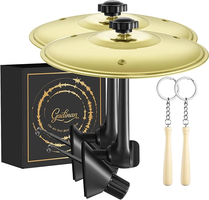 Mini Car Drum Cymbal For Car Air Vent (Gold) – Crash Cymbal Dashboard Ornament Accessory for Musicians, Drummers, Music Lovers – Funny Auto Interior Gift for Men Women Teens (2PCS Gold)