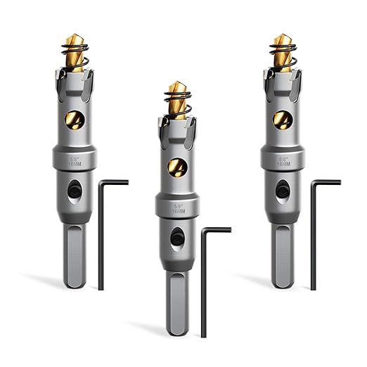 Metal Hole Saw 5/8" (16mm) 3Pcs Set Heavy Duty Tungsten Carbide Tipped Hole Cutters Set with L-flench, for Steel Iron,Aluminum,Stainless stell,Plastic