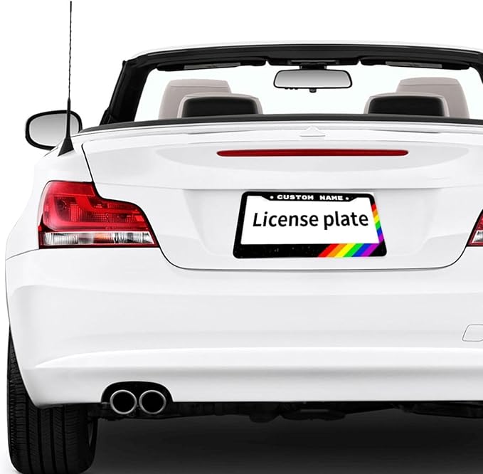 Custom License Plate Frame Rainbow - 2 Pack Personalized Add Text Black Custom License Plate Frame with Standard Us Canada Vehicles 12.3 X 6.3in
