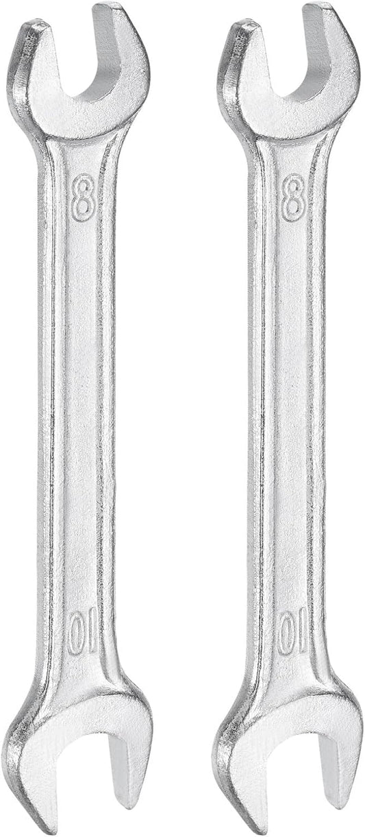 HARFINGTON 2pcs Double Open End Wrench 8mm x 10mm Metric 15 Degree Offset Angle Small Flat Head Wrench Galvanizing Open Ended Spanner for Automotive Repair Furniture Assembly