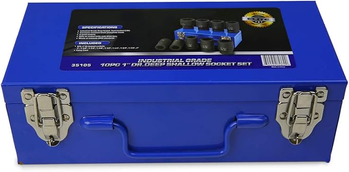 Stark USA 9-Pieces 1" Drive Deep Impact Socket Set 6-Point (1-Inch - 2-Inch) Heavy Duty CR-MO, Truck Tire Service, Mechanical Equipment Maintance Set SAE Carrying Case