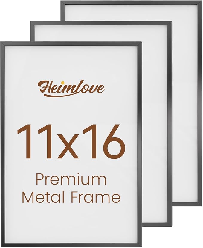 Heimlove 11x16 Metal Picture Frame,Black Aluminum Photo Frames-Real Tempered Glass,Wall Gallery Poster Puzzles Artwork frame Mounting Horizontally or Vertically Decor for Wall-3 Pack