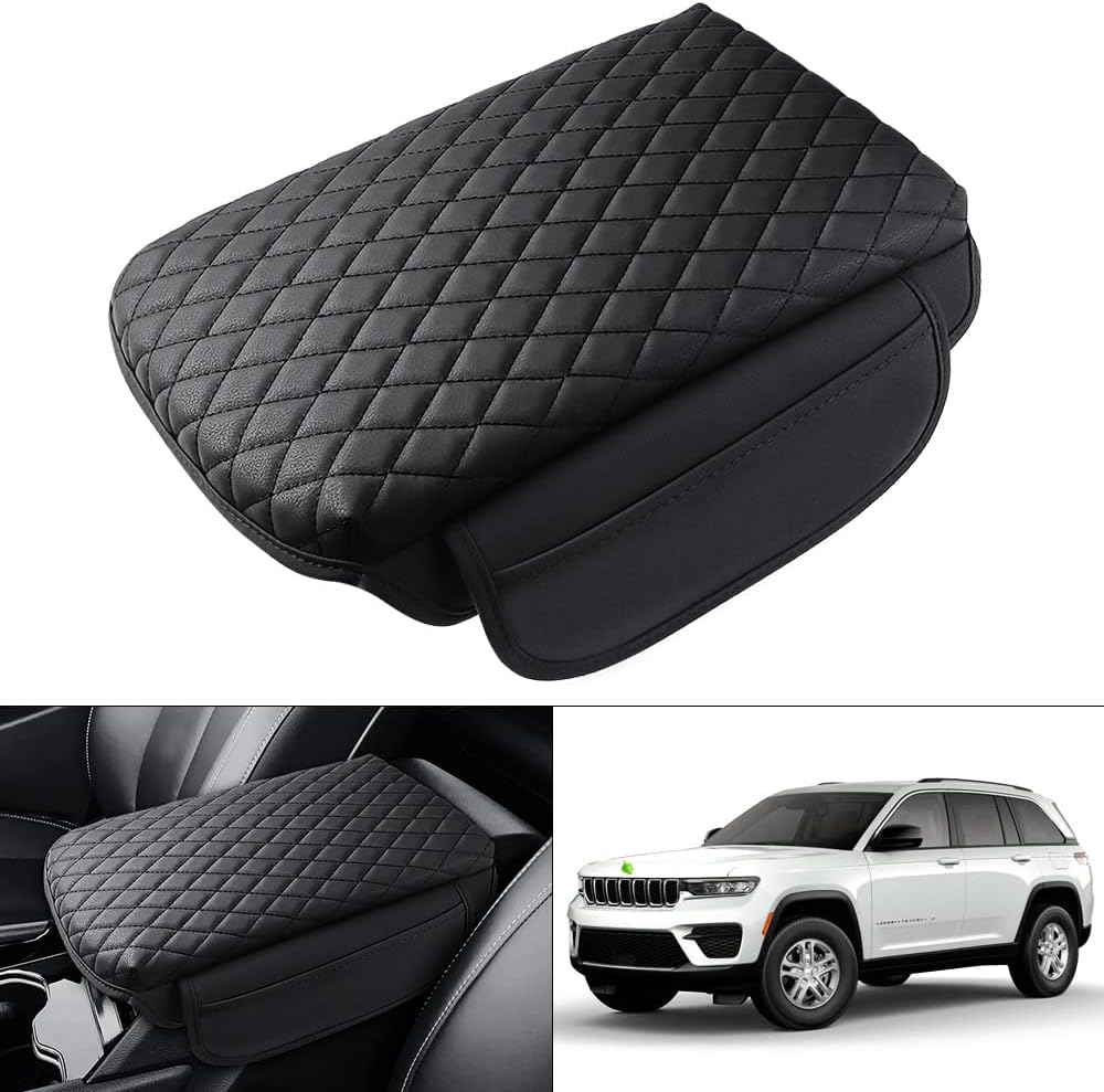 Shademax Custom for Center Console Cover Jeep Grand Cherokee L Accessories 2021-2023 2024 2025 2026 Armrest Cover Center Console Pad Leather Armrest Seat Box Cover Protector with Pockets Storage Bag