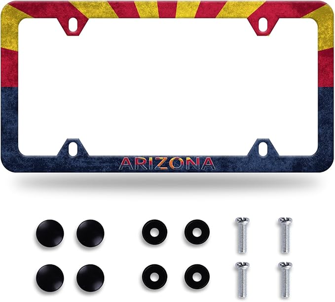 Arizona State Flag License Plate Frame License Plate Stainless Steel Auto Parts Colorful License Plate Decorative with Screws Size 12.3" x 6.3" for Men Women