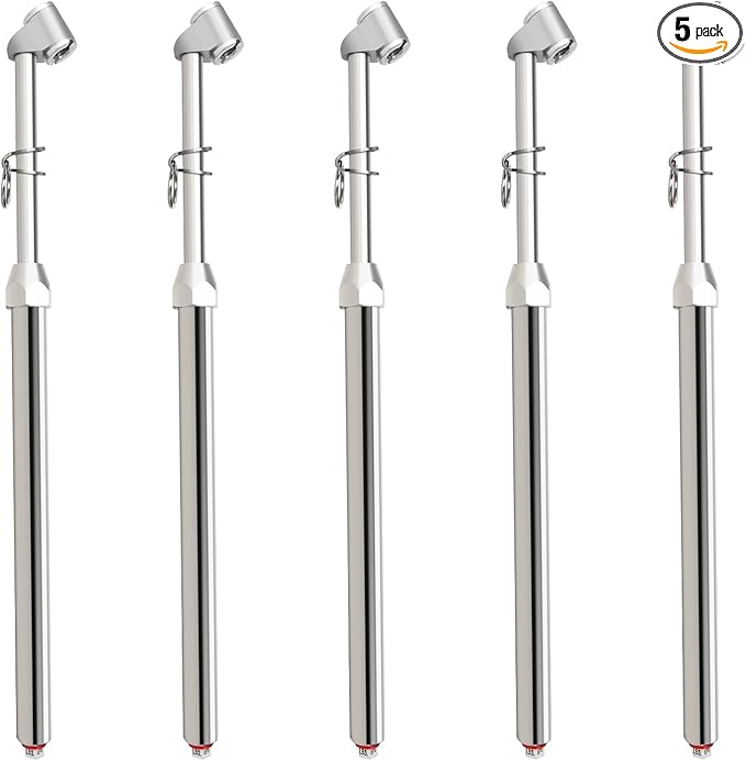 MEANLIN MEASURE 5Pcs Silver Double Straight Type Tire Pressure Gauge，Dual Head Air Pressure Gauge，Pressure Range 10-160 Psi(Suitable for Trucks, etc.