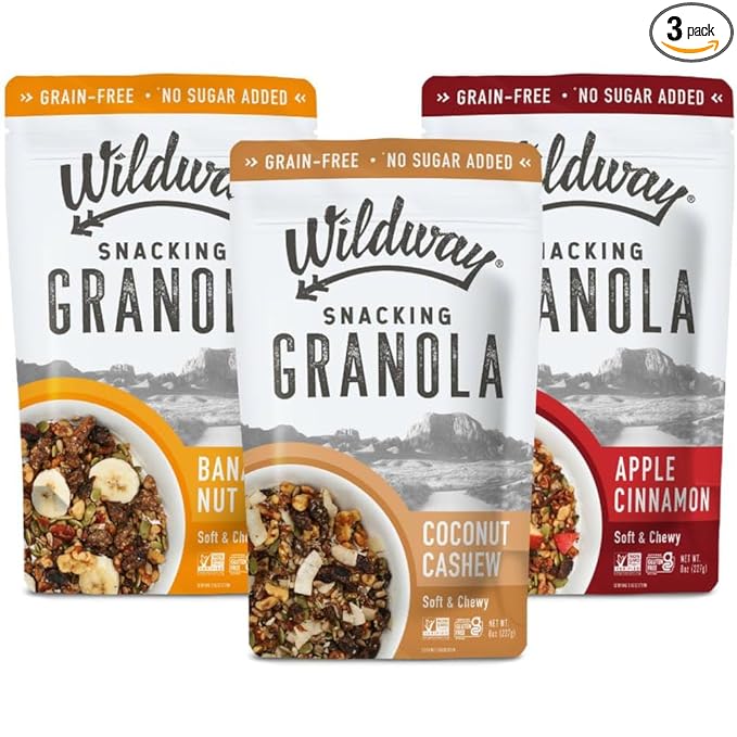 Wildway Keto Granola | Variety Pack | Grain-Free, Certified Gluten-Free Cereal | Vegan, Low Carb | No Sugar Added | Paleo-Friendly | Non-GMO Fruit & Nut Clusters | Nutrient-Rich Snack | 8 oz, 3 Pack