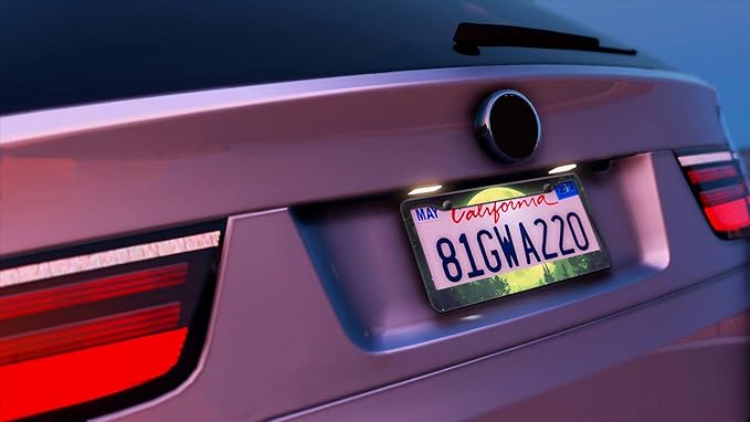 2PCS Green Full Moon Pattern License Plate Frames for Men Women - Universal Aluminum Stainless Steel Forest Car Tag Covers Holder with Screws, Caps, Rattle Proof Pads and Handlebar Stickers