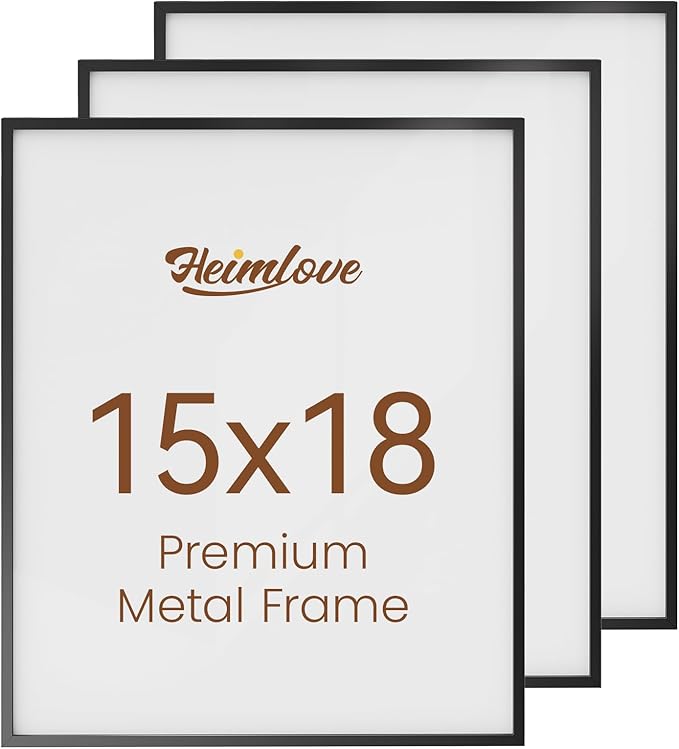 Heimlove 15x18 Metal Picture Frame,Black Aluminum Photo Frames-Real Tempered Glass,Wall Gallery Poster Puzzles Artwork frame Mounting Horizontally or Vertically Decor for Wall-3 Pack