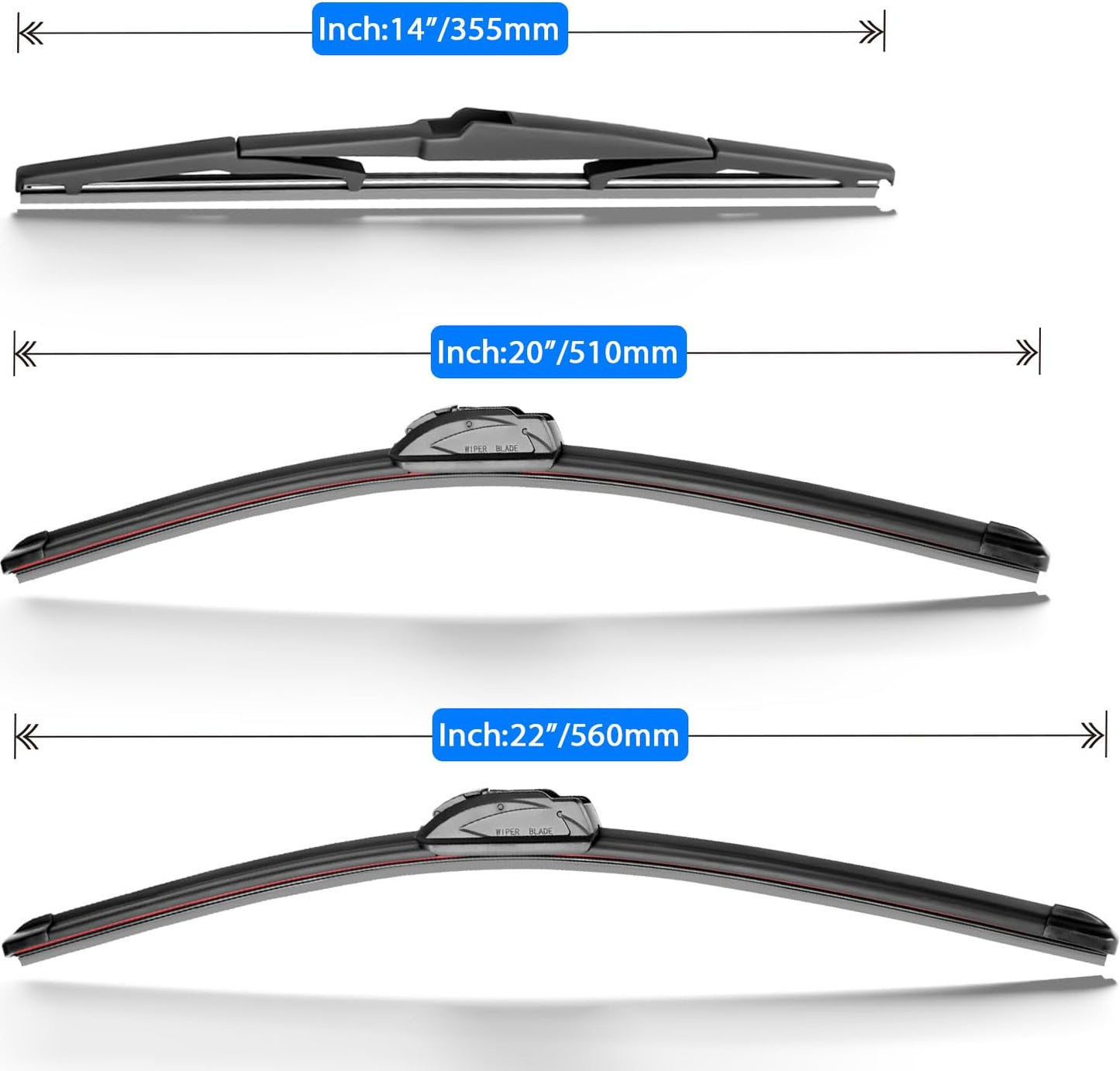 Windshield Wiper Blades Replacement for Scion xB 2008 2009 2010 2011 2012 2013 2014 2015 Original Factory Quality Front Rear Wipers Blade Set for My Car - 22" 20" 14" (Pack of 3)