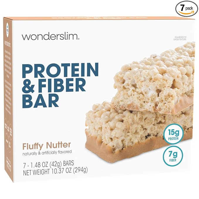 Wonderslim High Fiber Protein Bars, Fluffy Nutter | 15g Protein, 7g Fiber | Low Sugar, Low Carb | Healthy Indulgence | Satisfying, Supports Energy & On-the-Go Convenience, 7 Pack
