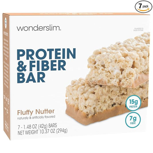 Wonderslim High Fiber Protein Bars, Fluffy Nutter | 15g Protein, 7g Fiber | Low Sugar, Low Carb | Healthy Indulgence | Satisfying, Supports Energy & On-the-Go Convenience, 7 Pack