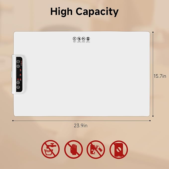 Food Warming Mat- Foldable Warming Mat for Food with Adjustable Temperature Control Time Moders Locking Function Electric Warming Tray for Parties,Home,Travel,Buffet White