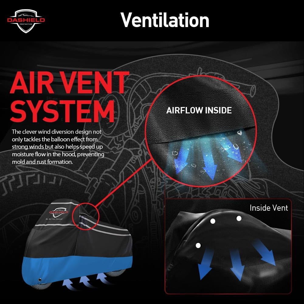 Ultimum Series Motorcycle Cover Waterproof All Weather Protection Universal Heavy Duty Night Reflector with Lock-Holes Compatible with Suzuki Harley Davidson Kawasaki Yamaha Honda Blue Large
