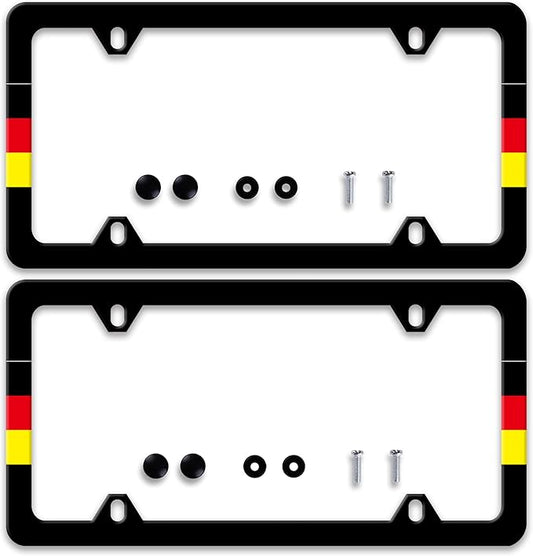 2 Pcs German Flag License Plate Frame Germany License Plate Frames Personalise Stainless Steel Funny Design Compatible with Standard License Plate Holder for USA and Canada 6 X 12 with Screws