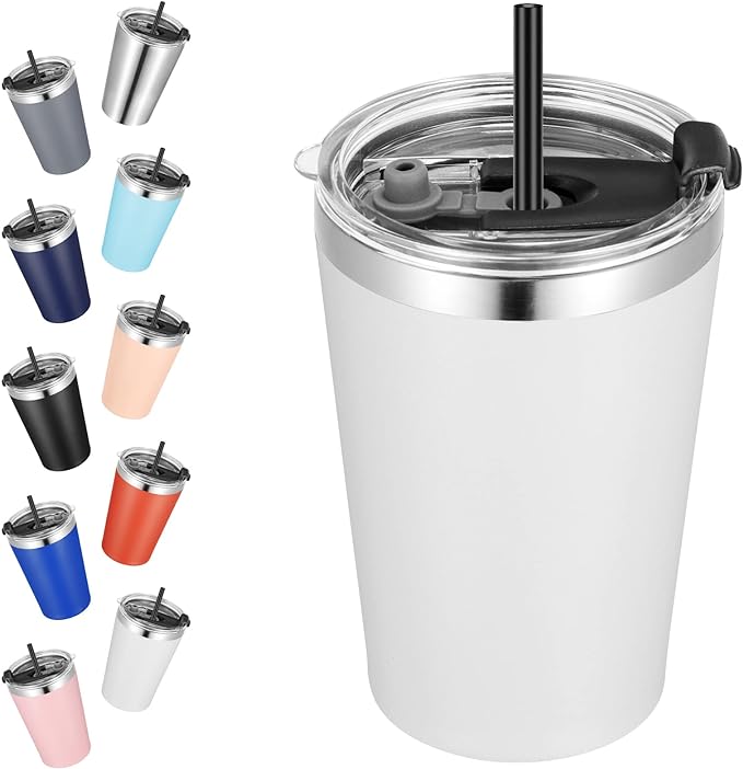 VEGOND 12oz Tumbler Stainless Steel Tumbler bulk Vacuum Insulated Double Wall Travel Tumbler with Lid and Straw Reusable Tumbler, White 1 Pack