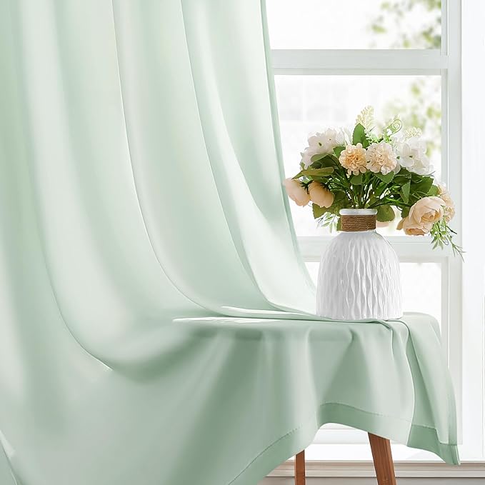 HOMEIDEAS Non-See-Through Sage Green Privacy Sheer Curtains, 52 X 72 Inches Long 2 Panels Sheer Curtains Light Filtering Window Drapes for Bedroom Living Room