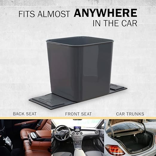 Car Trash Can for Vehicles Leakproof Compact Garbage Bin w/ Stability Flap, Anti-Slip Base, Portable Trash Holder for Cars, Trucks, SUVs, Minivans Compact, Easy to Clean Auto Container Organizer Gray