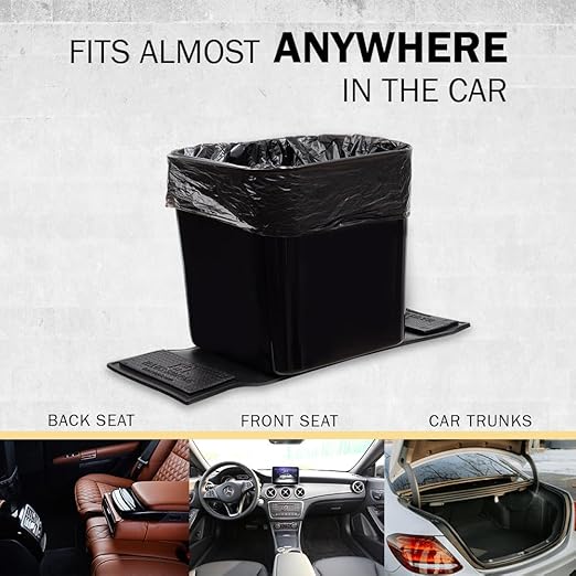 Car Trash Can ??Leakproof 1.4 Gallon Compact Garbage Bin with Stability Flap & Anti-Slip Base | Portable Trash Holder for Cars, Trucks, SUVs, Minivans ??Includes Trash Bags (Black, Large)