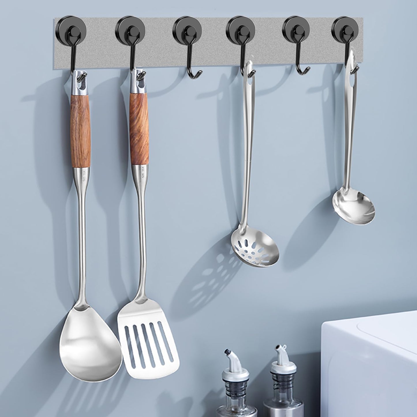 DIYMAG Black Magnetic Hooks, 80LBS Strong Magnetics Hooks Heavy Duty, Magnet Hooks with Metal Hanger for Hanging Refrigerator Home Kitchen Office, 8Pack