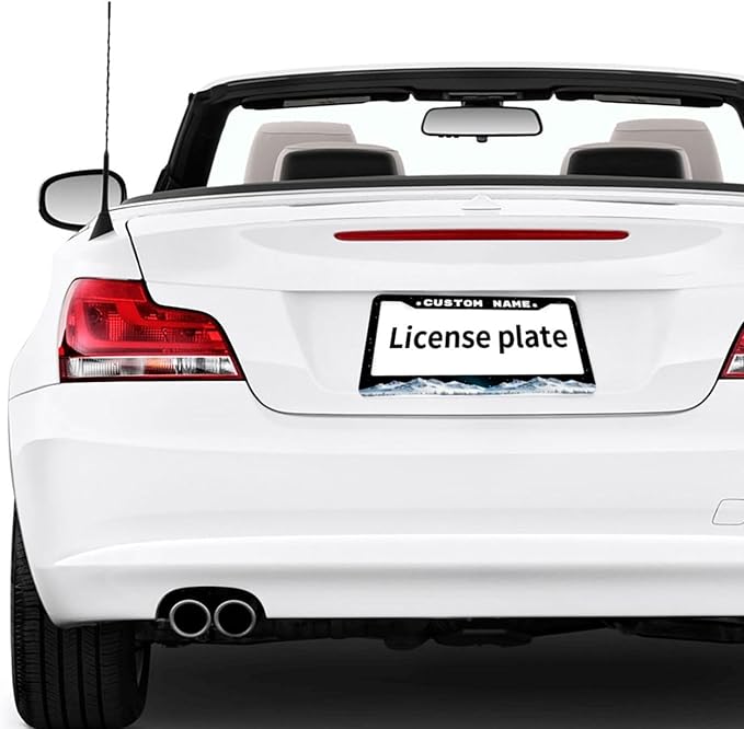 Custom License Plate Frame Snow-Capped Mountains 2 Pack Personalized Add Text Black Custom License Plate Frame with Standard Us Canada Vehicles 12.3 X 6.3in