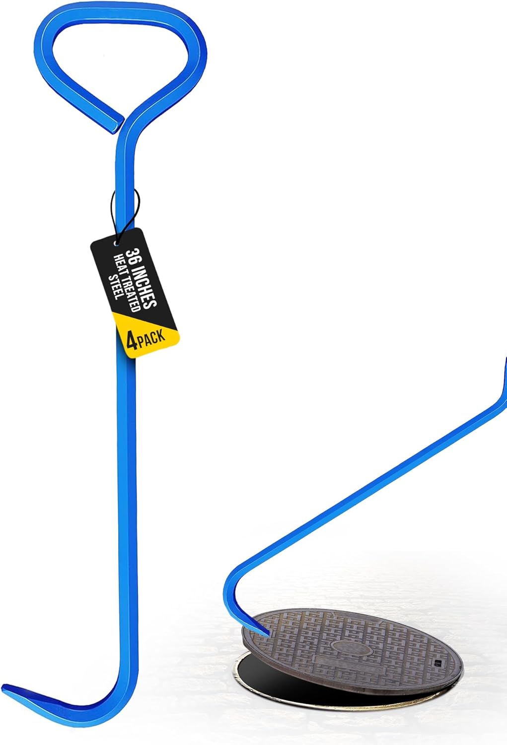 T&T Tools 36-Inch Manhole Hook Tool - Heavy Duty Single Hook for Lifting Manhole Covers, Storm Drains, Septic Tank Risers - Rigid Hex Alloy Steel Tool for Lifting, Pulling, and Removing Covers-4 Pack