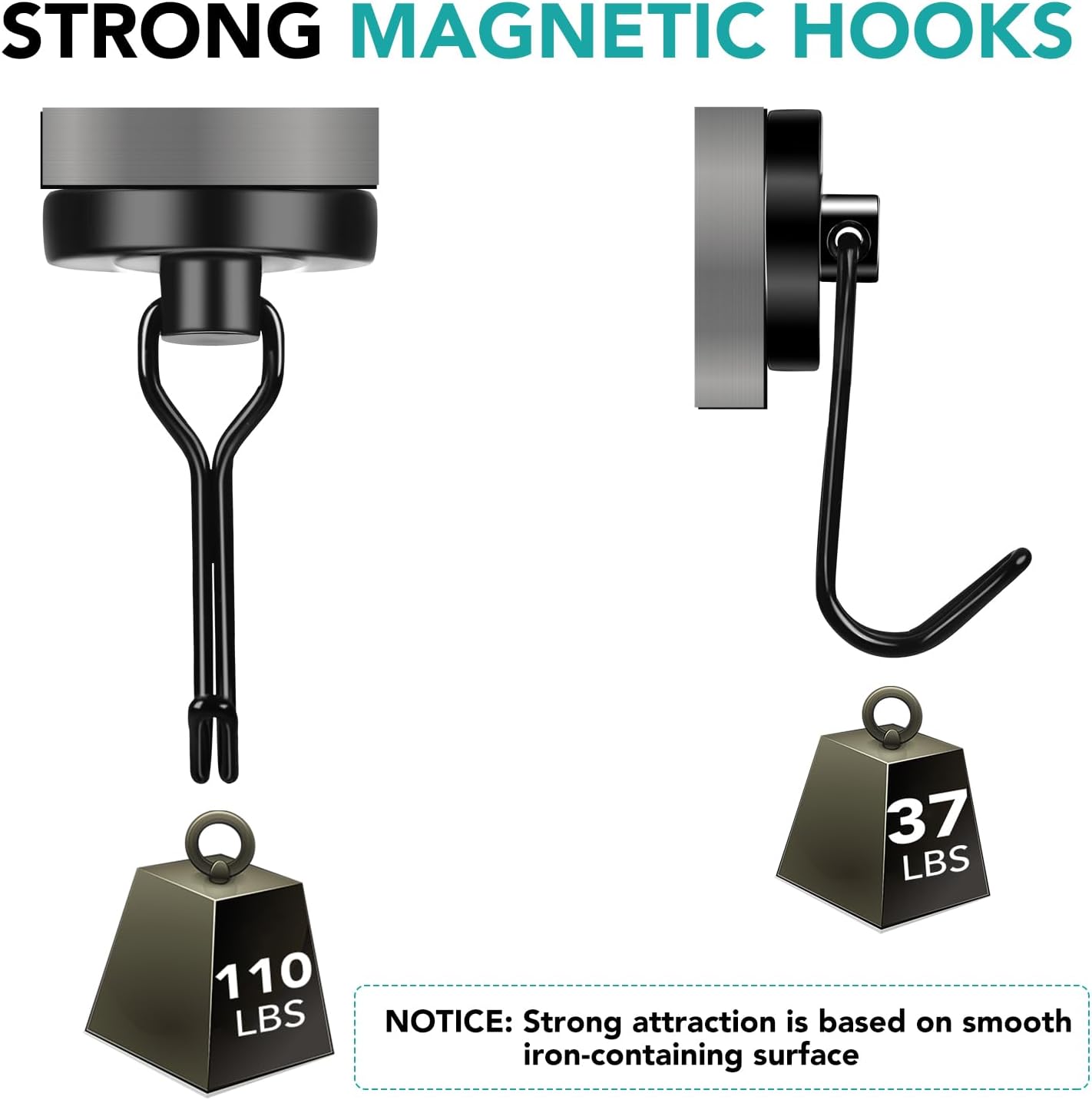 DIYMAG Black Magnetic Hooks, 110LBS Strong Magnetics Heavy Duty, Cruise Ship Essentials Magnets with Metal Hook for Hanging Refrigerator Home Kitchen Office, 8Pack