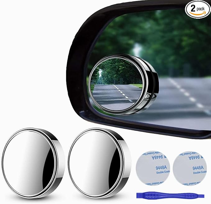 2 pcs Blind Spot Mirrors, 2" Round HD Glass Convex 360° Wide Angle Side Rear View Mirror with ABS Housing for Cars SUV and Trucks, Silver, Pack of 2