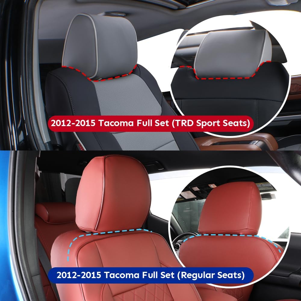 EKR Custom Fit Tacoma Leather Car Seat Covers for Select Toyota Tacoma 2012 2013 2014 2015 (TRD Sport Seats)- Full Set,Leather(Burgundy)