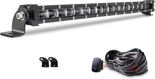 AngelMa Ultra Slim 20" Led Light Bar 90W Single Row 6D Lens Driving Light for SUV, ATV, Boat, Car, Tractor Fog, Rocker Wiring Harness