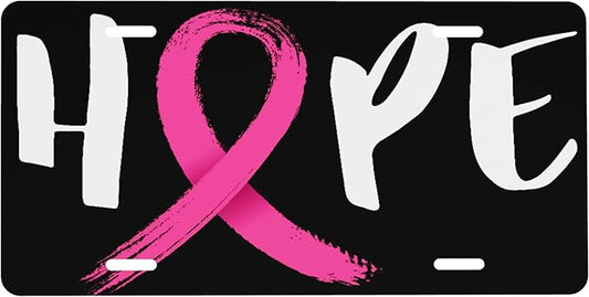 Front License Plate Breast Cancer Hope Vanity Plates Aluminum Metal Decorative Car Tag Novelty License Plate Cover for Men Women ‎6 * 12 in (4 Holes)