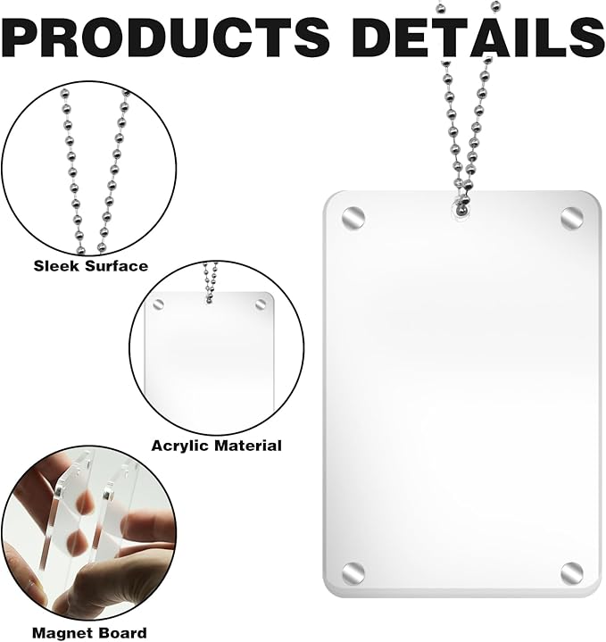 4Pcs Car Hanging Photo Holder, Universal Magnetic Holder with Chain Rear View Mirror Accessories Car Picture Frame Personalized Acrylic Transparent Ornaments Decor for Dads Gift