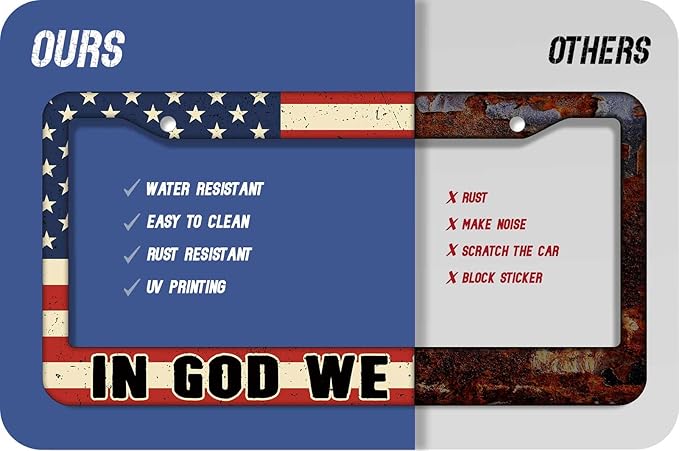 1PCS American Flag License Plate Frame Holder - USA Stars and Stripes Auto Universal Aluminum Matte Car Tag Holder Covers with Sticker & Screws for Men (A-IGWT, 1 PCS)