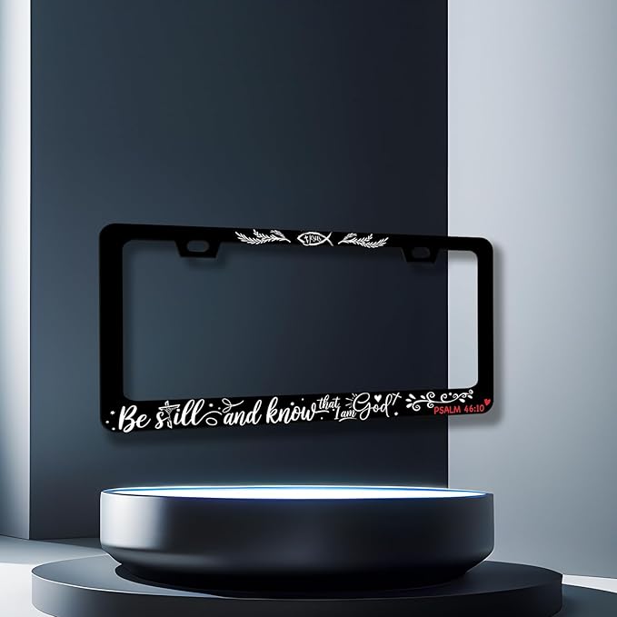 Personalized Jesus License Plate Frame Psalm 46:10 Be Still and Know That I Am God License Plate Holder Funny Text Auto Parts Stainless Steel Universal Cars Decoration for Men Women 12.2" x 6.2"