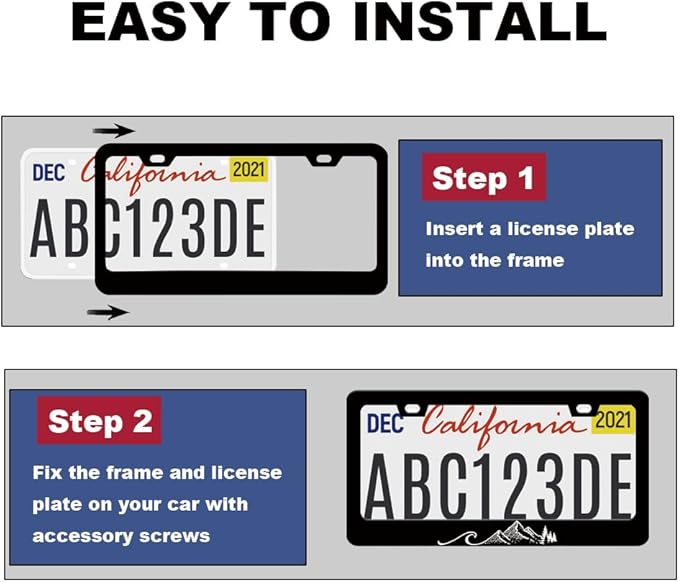 2pcs Ocean Wave Mountains License Plate Frame for Women, Funny Ocean Waves car Decorative tag Frames Girly,Forest License Plate Cover Holder for Vehicle with Double Sided car Keychain tag