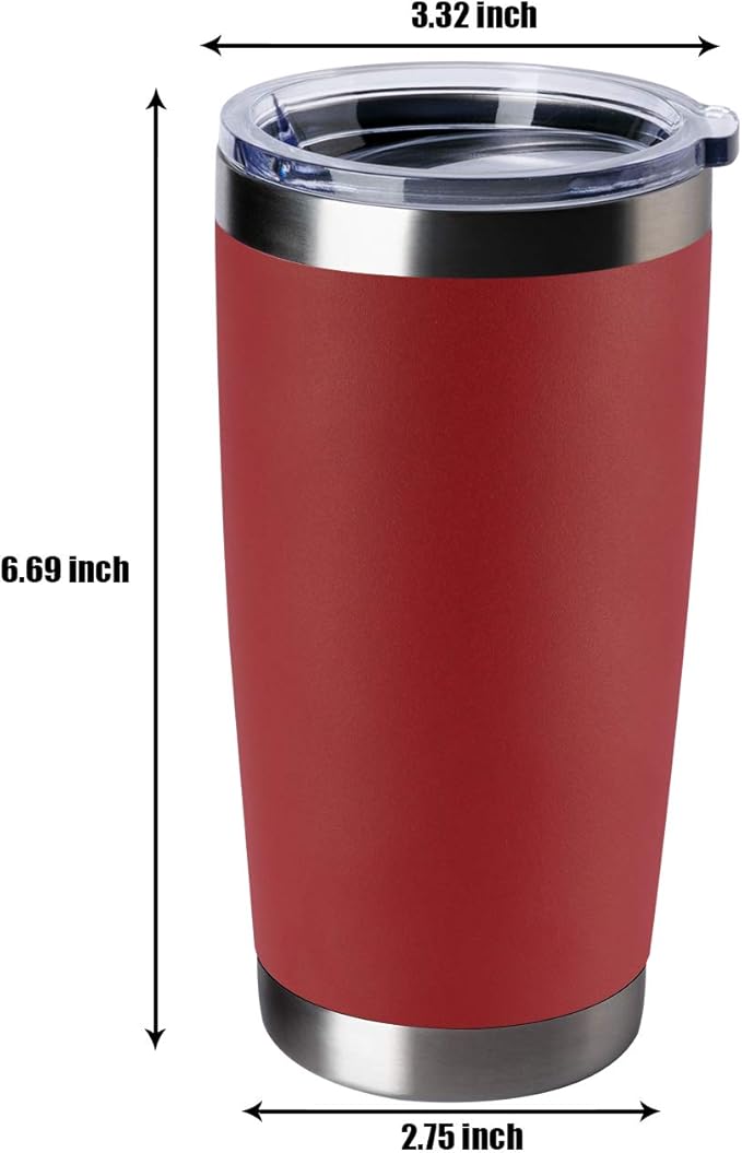 8 pack 20 OZ Double Wall Stainless Steel Vacuum Insulated Tumbler Coffee Travel Mug With Lid, Durable Powder Coated Insulated Coffee Cup for Cold & Hot Drinks (Red, 8 pack)